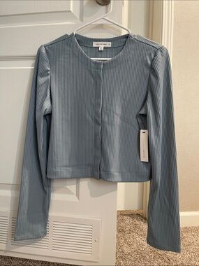 NWT lani the label Ribbed Long-Sleeve cardigan Top in Dusty Blue SZ Small